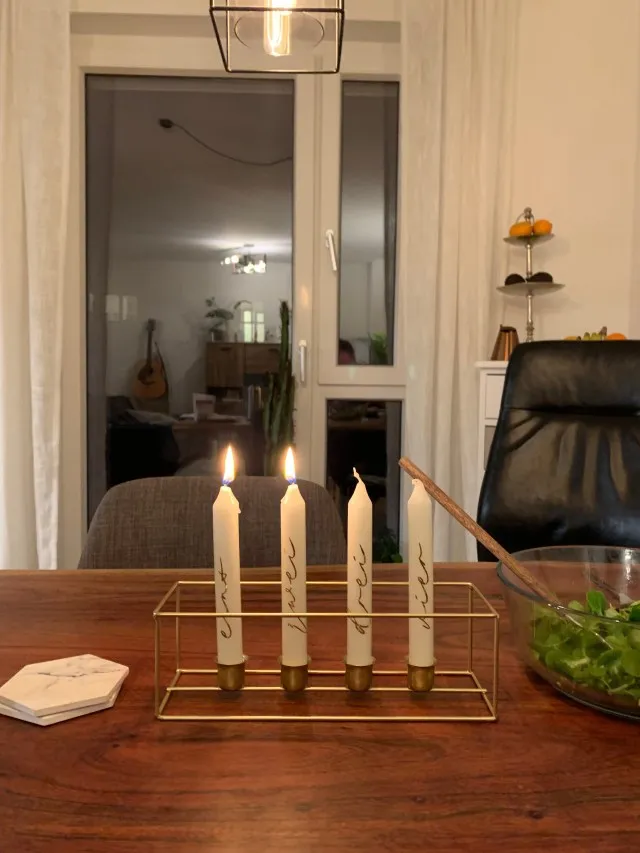 Adventskranz, with two lit candles